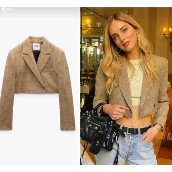 Zara Jackets & Blazers - Zara | NEW Plaid Houndstooth Cropped Jacket XS European Chic Boxt Office Sleek